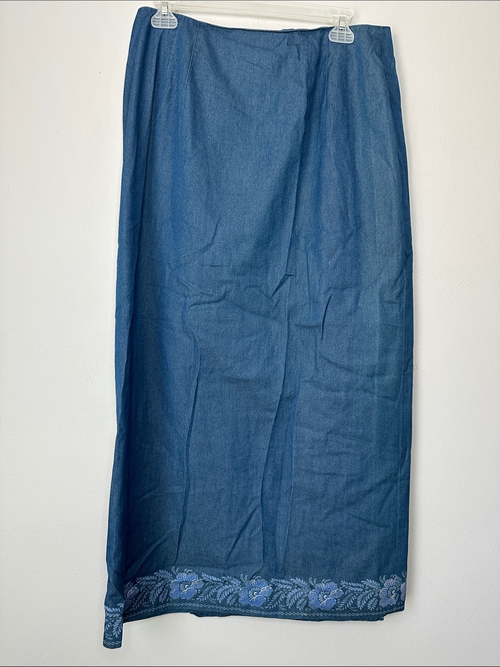 Talbots Blue Cotton Wrap Skirt with Floral Trim size 12 - Picture 4 of 7